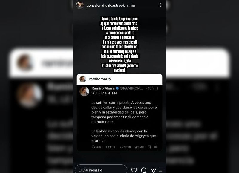 Gonzalo Castro respaldó a Ramiro Marra tras sus críticas al entorno de Javier Milei